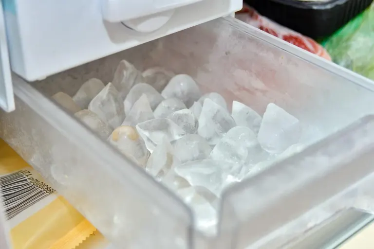 Ice cubes in a freezer storage bin